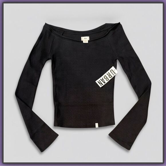 BDG Stella Boatneck Waffle knit Long Sleeve Tee Black - Picture 5 of 16
